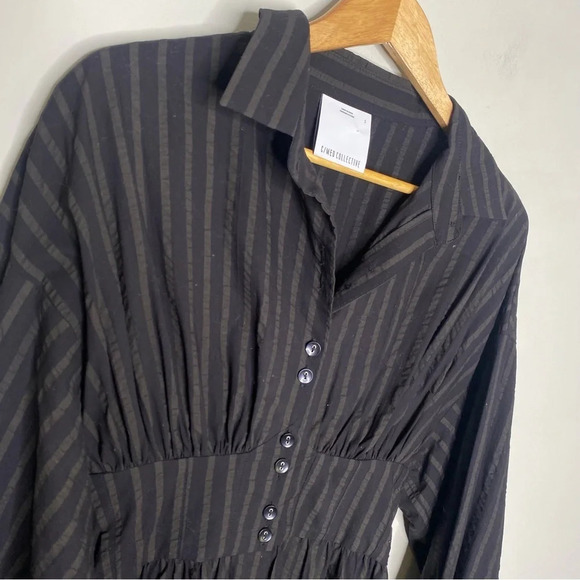 C/MEO Collective Long Sleeve Pinstripe Smocked Reform Midi Shirt Dress Small - Picture 3 of 10